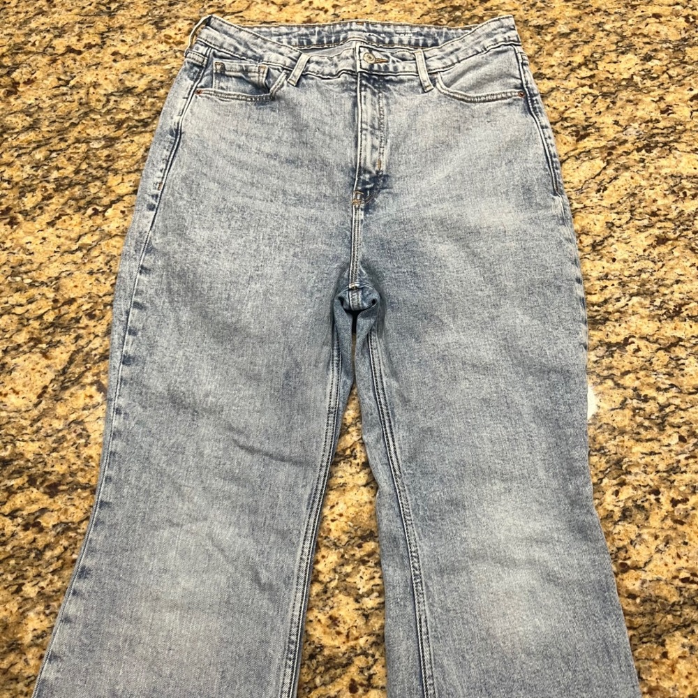 Old Navy Higher High Rise Flare Jeans Light Wash Side Slit Size 12 Womens